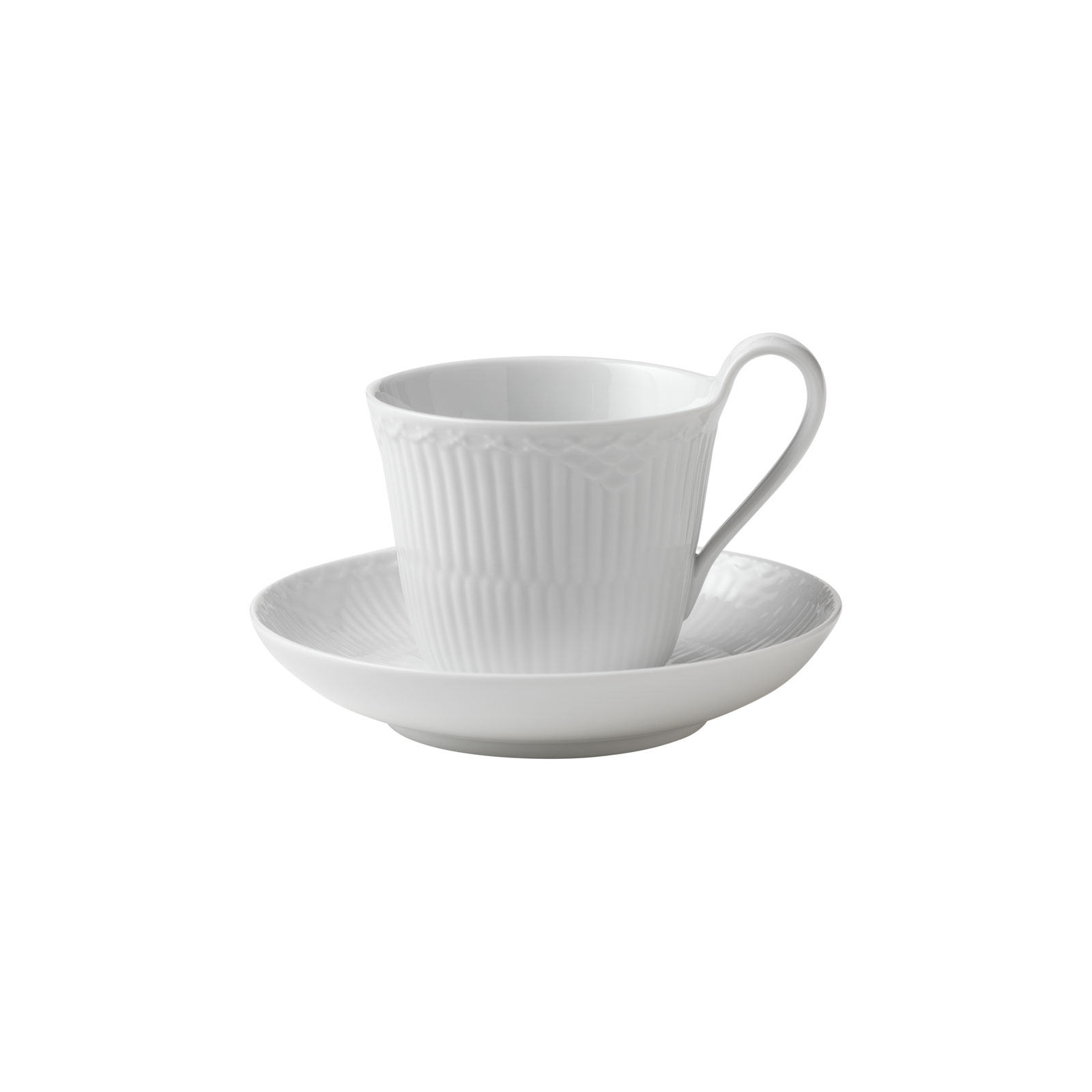 Royal Copenhagen Weiße Halbspitze Kaffeetasse mit Untertasse