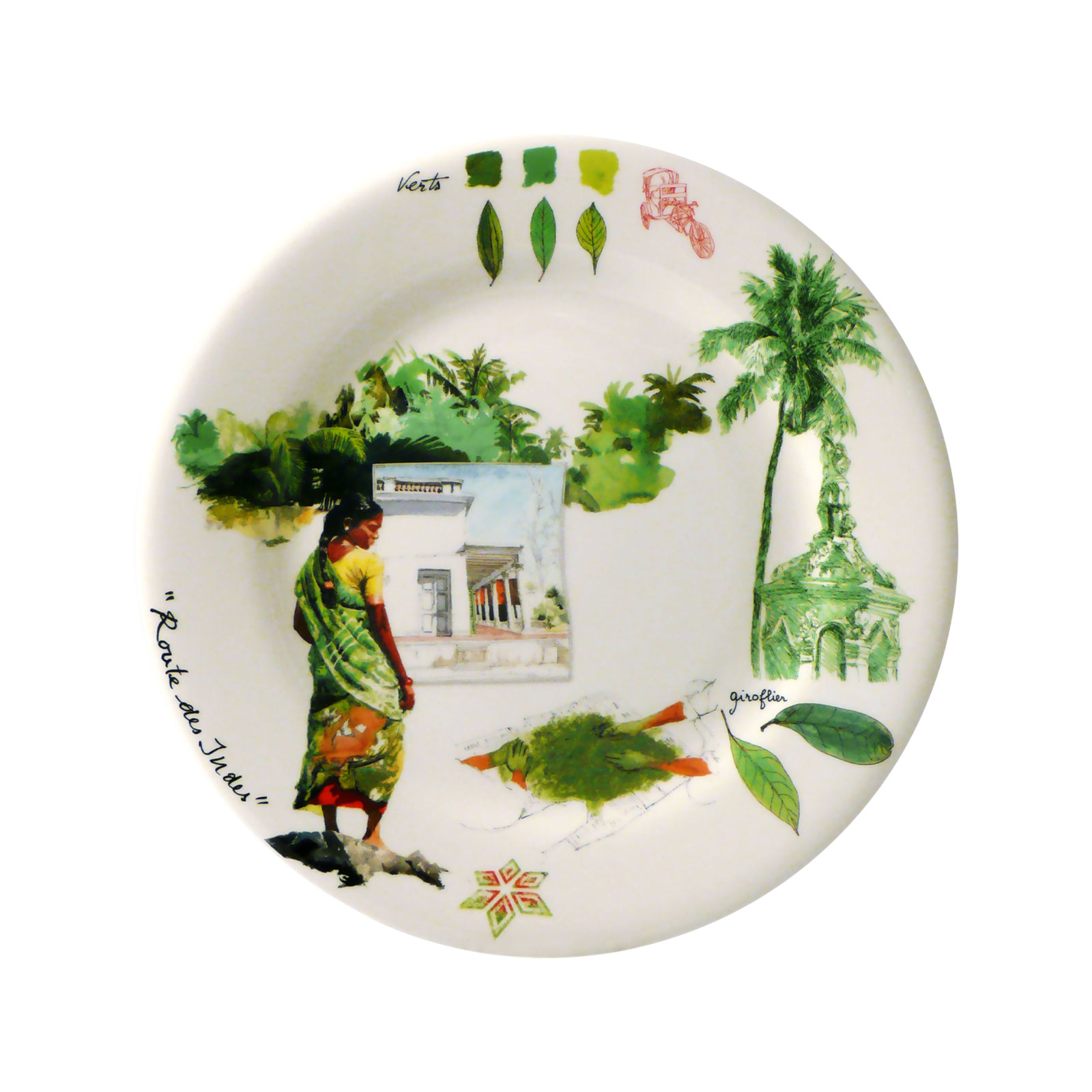 Gien Route des Indes Dessertteller 22cm Vert