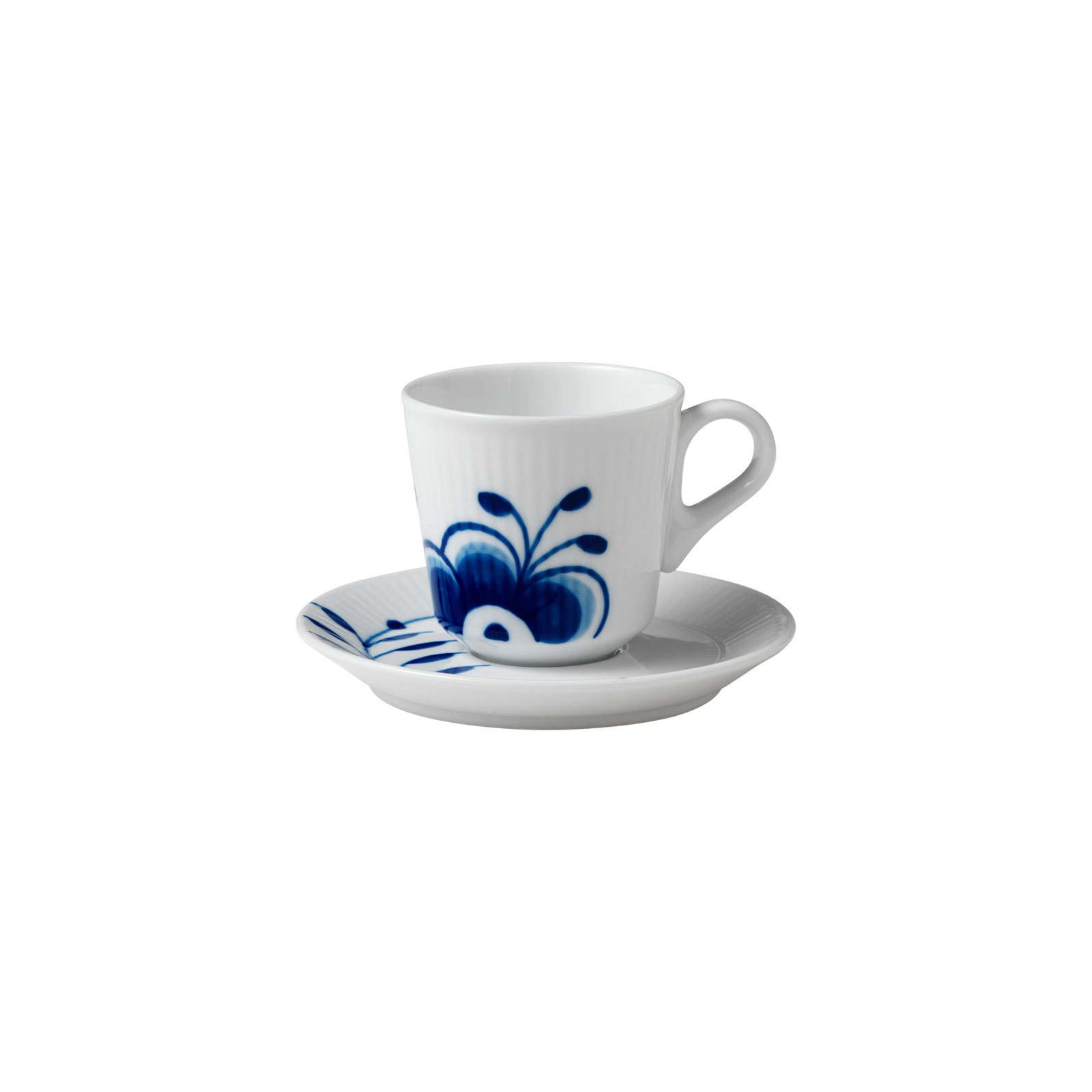 Royal Copenhagen Mega Blau Gerippt Espressotasse mit Untertasse 0,09ltr.