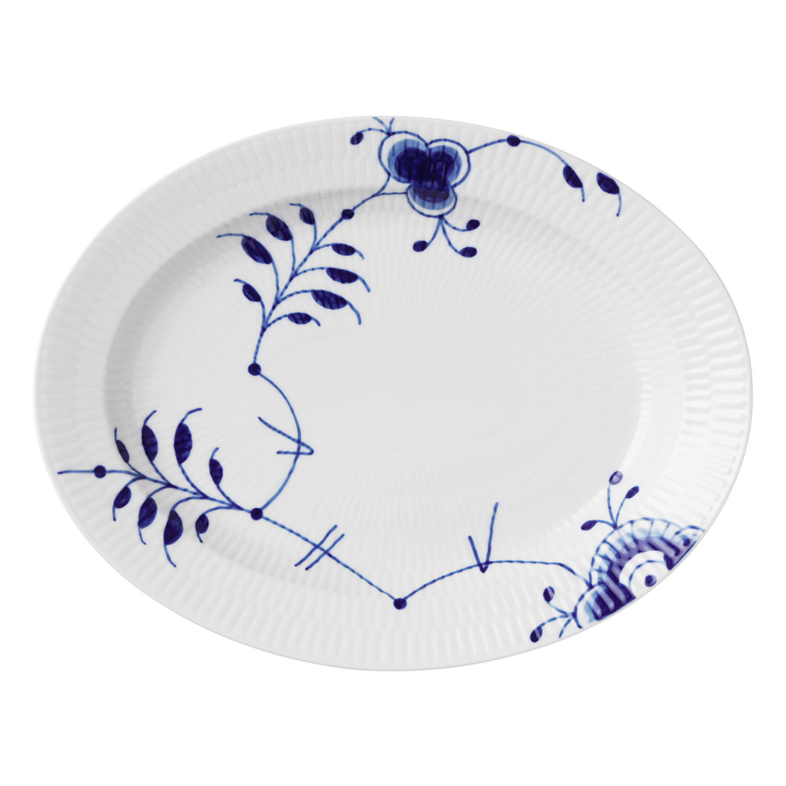 Royal Copenhagen Mega Blau Gerippt Platte oval 30,5cm